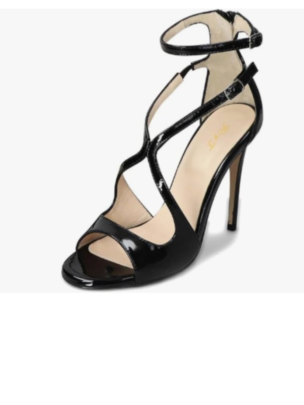 FOWT Black Peep Toe Sandals Ankle Strap High Heels Hollow Cut Back Zipper Shoes